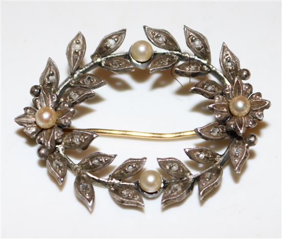 Gold, diamond and seed pearl brooch